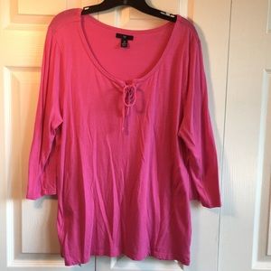 Gap Pink 3/4 sleeve tee. Tie neckline